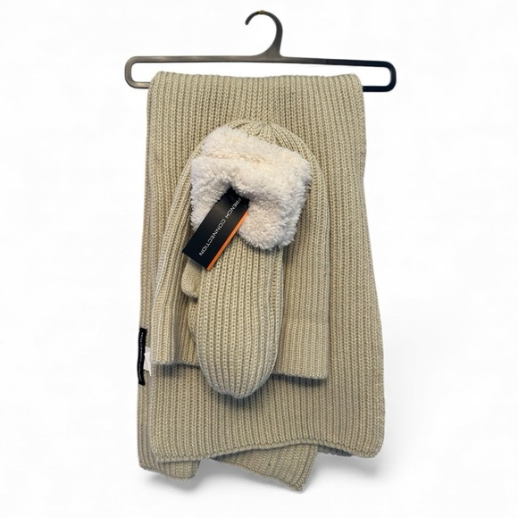 French Connection Accessories - NWT French Connection Cream Knit Scarf, Gloves, & Hat Set